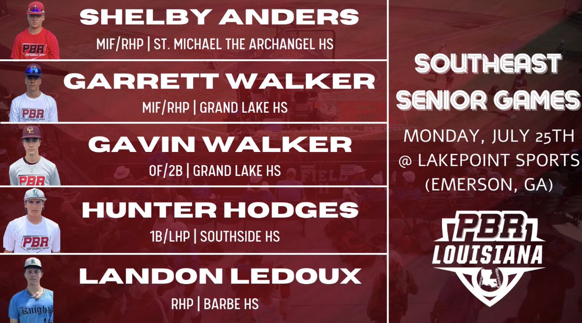 🛡Southeast Senior Games🛡

We are now under ✌️ weeks away from the 2022 Southeast Senior Games, and we’d like to welcome the following #BootBoys to <a href="/LakePointSports/">LakePoint Sports</a> for the SE Senior Games!  Register via the link below!  #BeSeen

<a href="/prepbaseball/">Prep Baseball</a> 

🔗 bit.ly/3z2xDcc