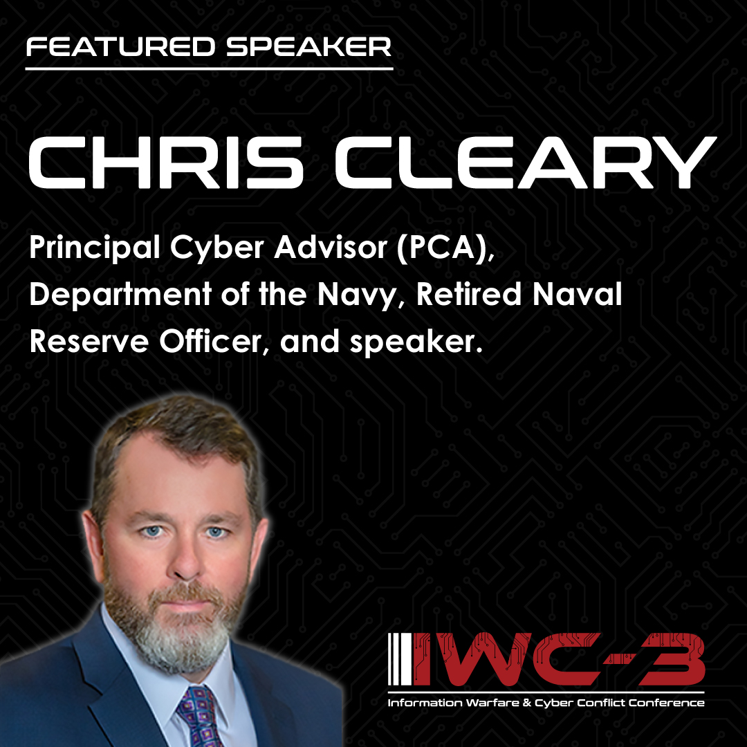 IWC__3's tweet photo. SPEAKER ANNOUCEMENT!
Chris Cleary, Principal Cyber Advisor (PCA) of the Department of the Navy, lecturer, and Retired Navy Veteran, will be speaking at IWC-3 2022!
Registration is open - space is limited.
https://t.co/1wMRlmMhQl

#iwc3 #infosec #security https://t.co/Q79TqbLV35