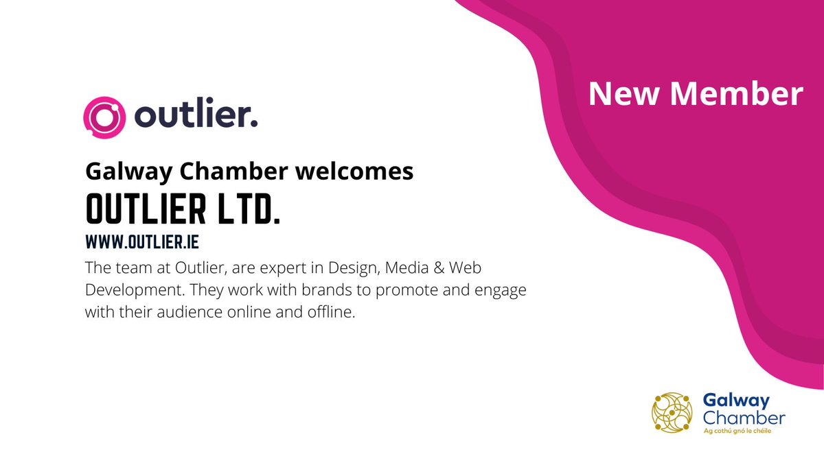 GalwayChamber's tweet photo. #NewMember Galway Chamber is delighted to announce new member @Outlierbydesign, a Design Agency specialising in Web Design, Brand Development, SEO, Marketing, and Video Production.
👉Visit here: https://t.co/3eUJN5DbFJ https://t.co/tOeTLHIcf9
