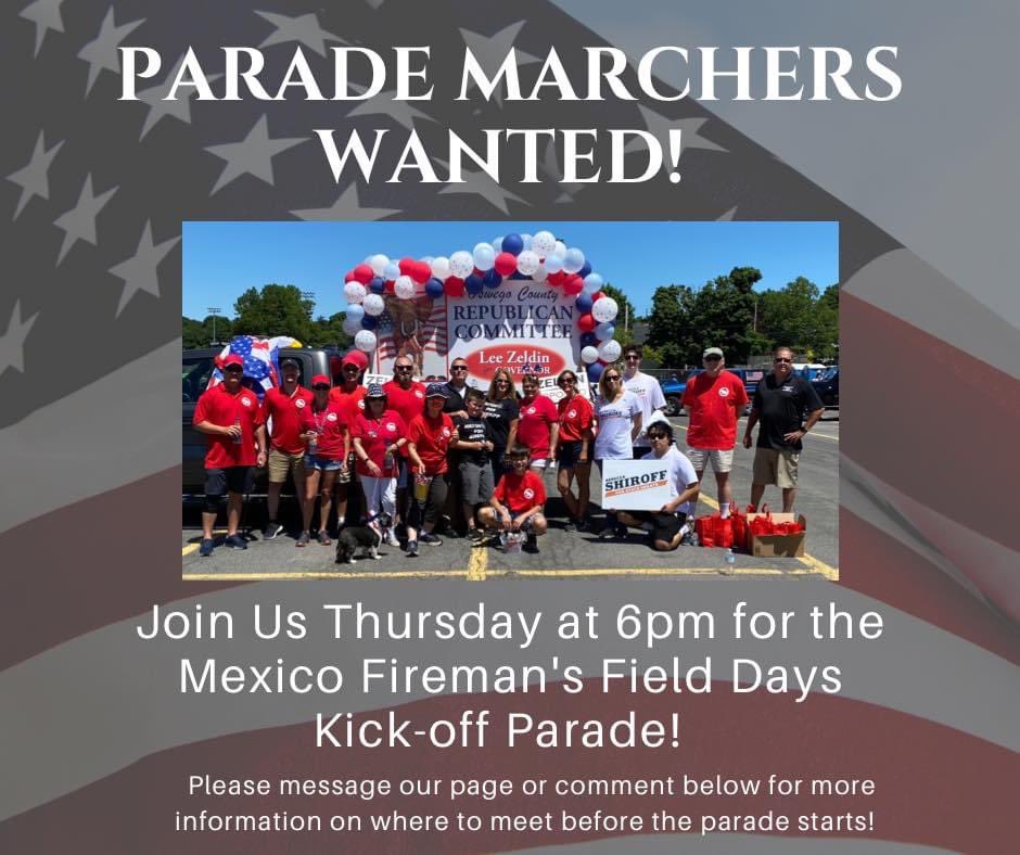 Hilton4Sheriff's tweet photo. Join Team Hilton and the Oswego Republican Committee in the Mexico Field days Parade! https://t.co/EpLdwxE5ml