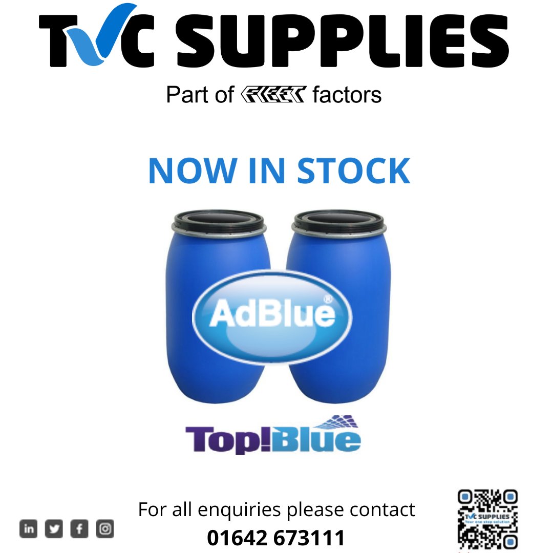 TVC Supplies have AD Blue in stock. We offer this in a range of package sizes.⠀
Contact TVC on 01642 673111 to discuss your AD Blue requirements.⠀
#ADBLUE