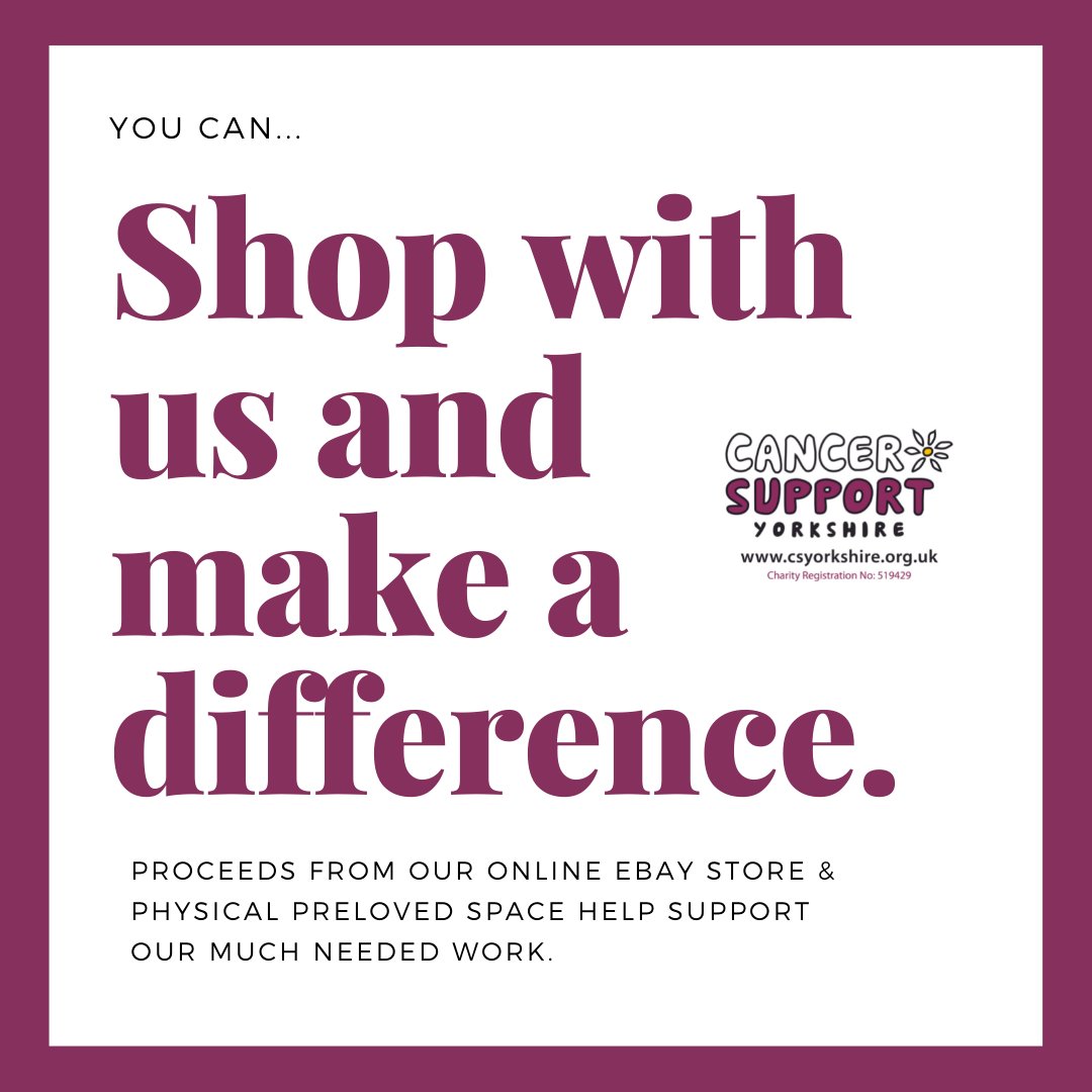 Donations are what keep us going! When you shop with us YOU can make a difference!

Why not treat yourself to something new while donating to our charity? Every purchase helps to support the work we do!

cancersupportyorkshire.org.uk/get-involved/s…