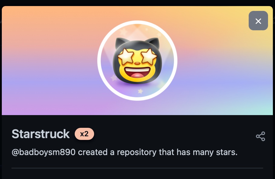 badboysm890's tweet photo. The new achievements🌟 feature that makes me create stuff kudos @github https://t.co/ombfGWoyIS