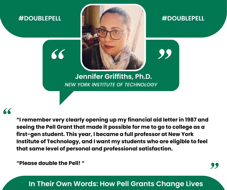 Jennifer Griffiths, Ph.D., <a href="/nyit/">New York Tech</a> professor makes her #Pell voice heard. 

#DoublePell #IndependentSector #NYPrivateCollegesAndUniversities doublepell.org/pell-voices