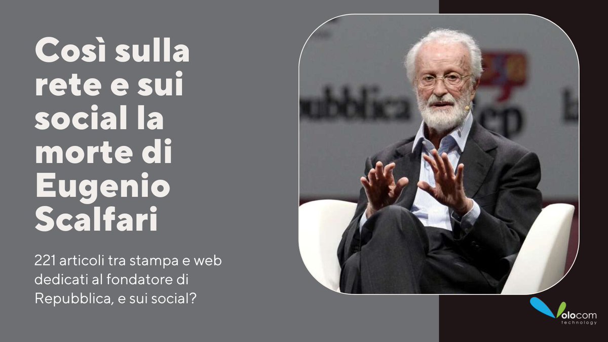 Volocomm's tweet photo. 221 articoli tra stampa e web mentre sui social appena 7 menzioni che però, raccolgono più di 1000 interazioni: la reazione dei media alla notizia del decesso di Eugenio Scalfari.
#Scalfari #Repubblica #giornalismo #media #morte https://t.co/CDcvsd8X3T
