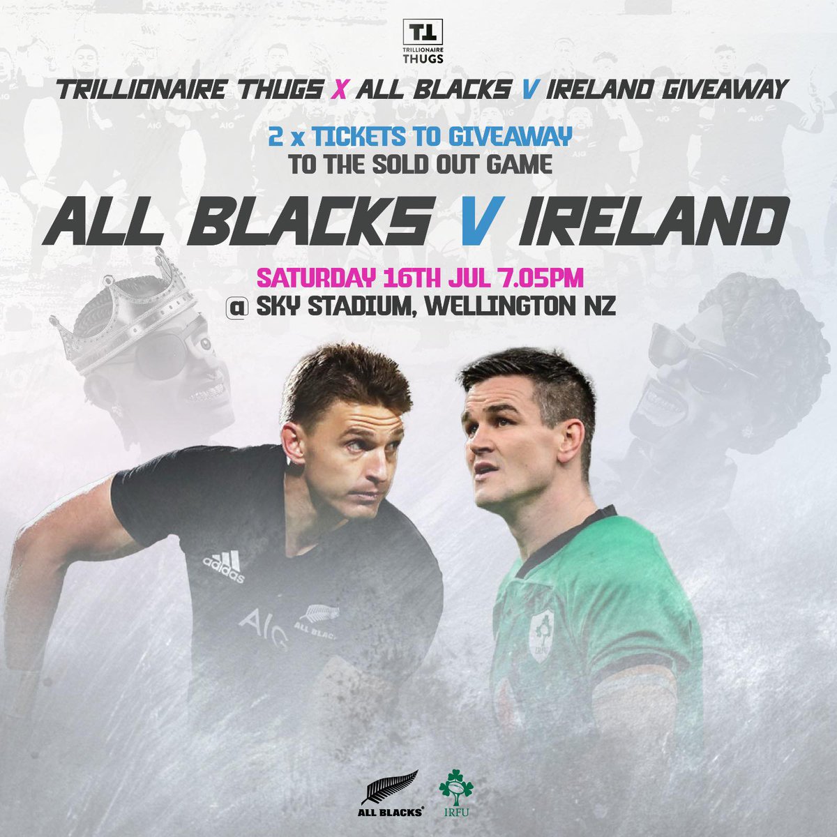 We have 2 TICKETS to giveaway to the SOLD OUT ALL BLACKS V IRELAND game this Saturday

1️⃣Retweet
2️⃣TAG a friend you’d take
3️⃣JOIN our Discord
Winner will be drawn in 24 hours

#TrillionaireThugs #TThugsNFT #Rugby #P2E #Allblacks #Irelandrugby