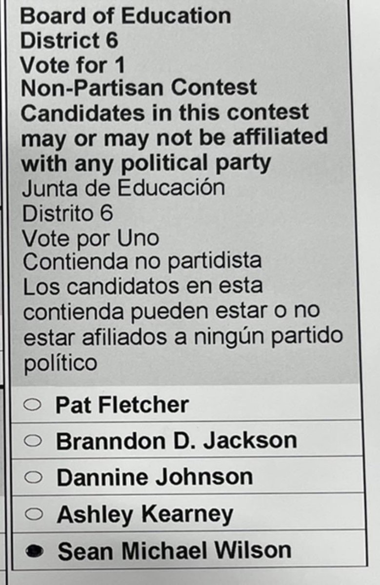 Someone sent this to me! I truly appreciate all the support. Early voting is still going on but you have only until 8 pm to vote today before Election Day on the 19th. Make sure you select Sean Michael Wilson on your ballot for school board!
