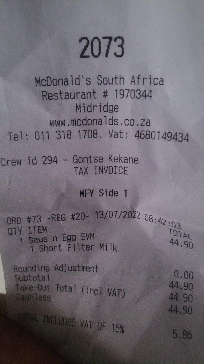 iAmTsono's tweet photo. @McDonalds_SA I'd just like to extend my gratitude to AusiGontse at the Midrand Lever Road shop. If it weren't for her help with the app discounts, I would have paid a small fortune for my breakfast. The app had super savings📢📢 https://t.co/wW7iqxZ0L6