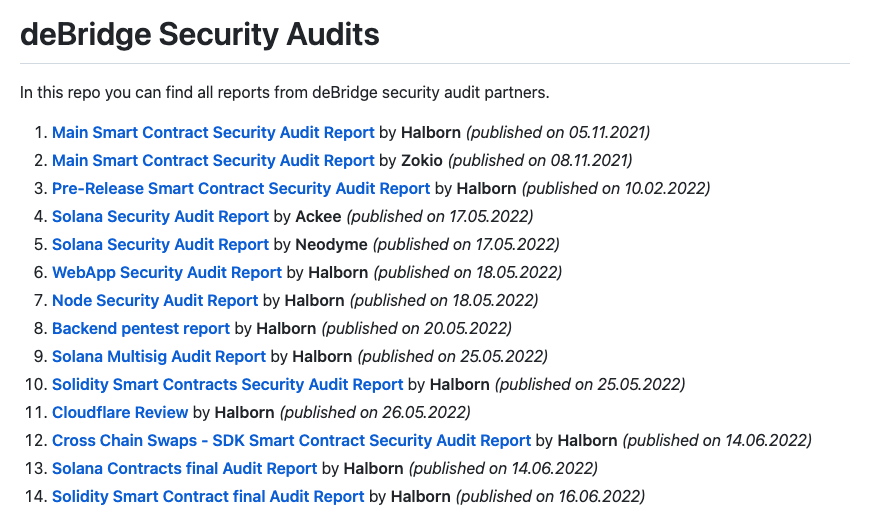 debridge's tweet photo. We're working closely with our security audit partners on different areas of deBridge to ensure that the protocol is secure and reliable🔒

All the audit reports can be found here: https://t.co/lVJxwFIUpb https://t.co/dRoDB7kaBC