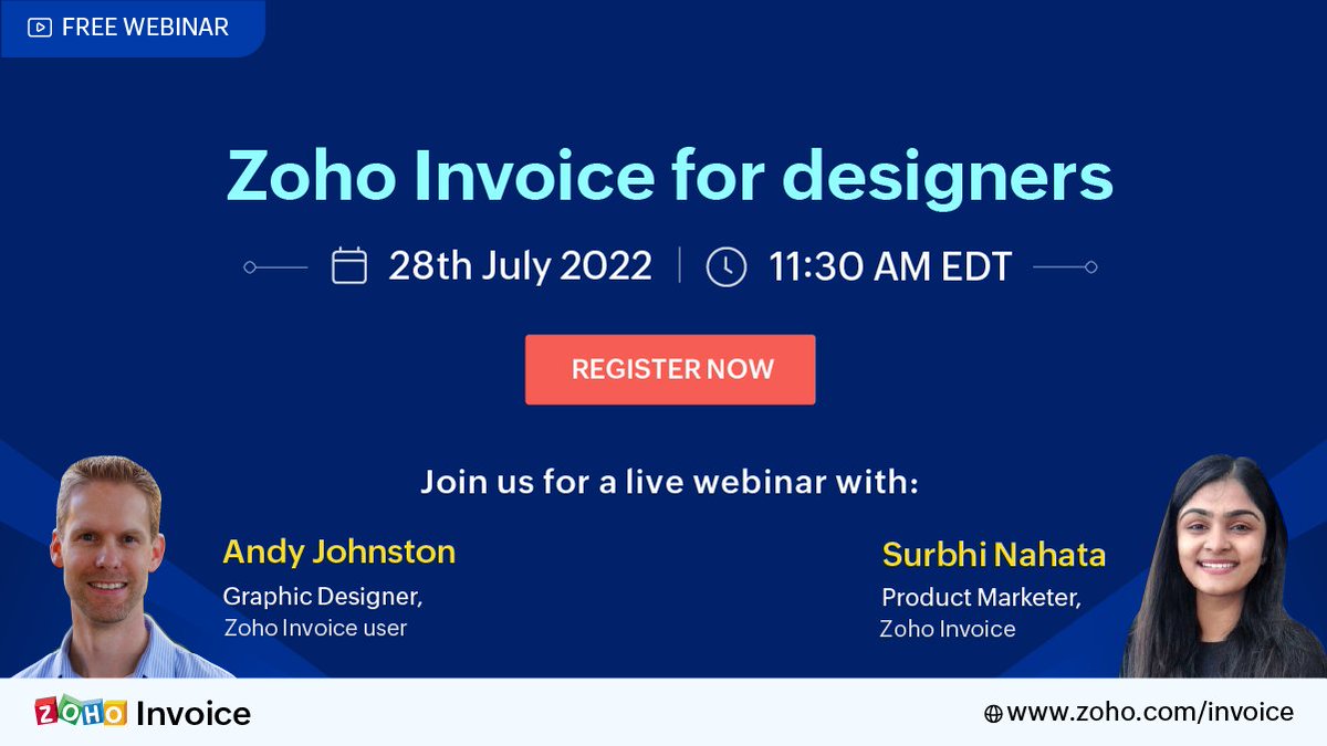 ZohoInvoice's tweet photo. Invoices, payment reminders, and time-tracking have become indispensable for any freelance #designer. Join us for an interactive session with one of our freelance designer customers to understand how Zoho Invoice can make it all easier for you.
Register: https://t.co/ufjXIQKgHE https://t.co/PLMhsPkJgG