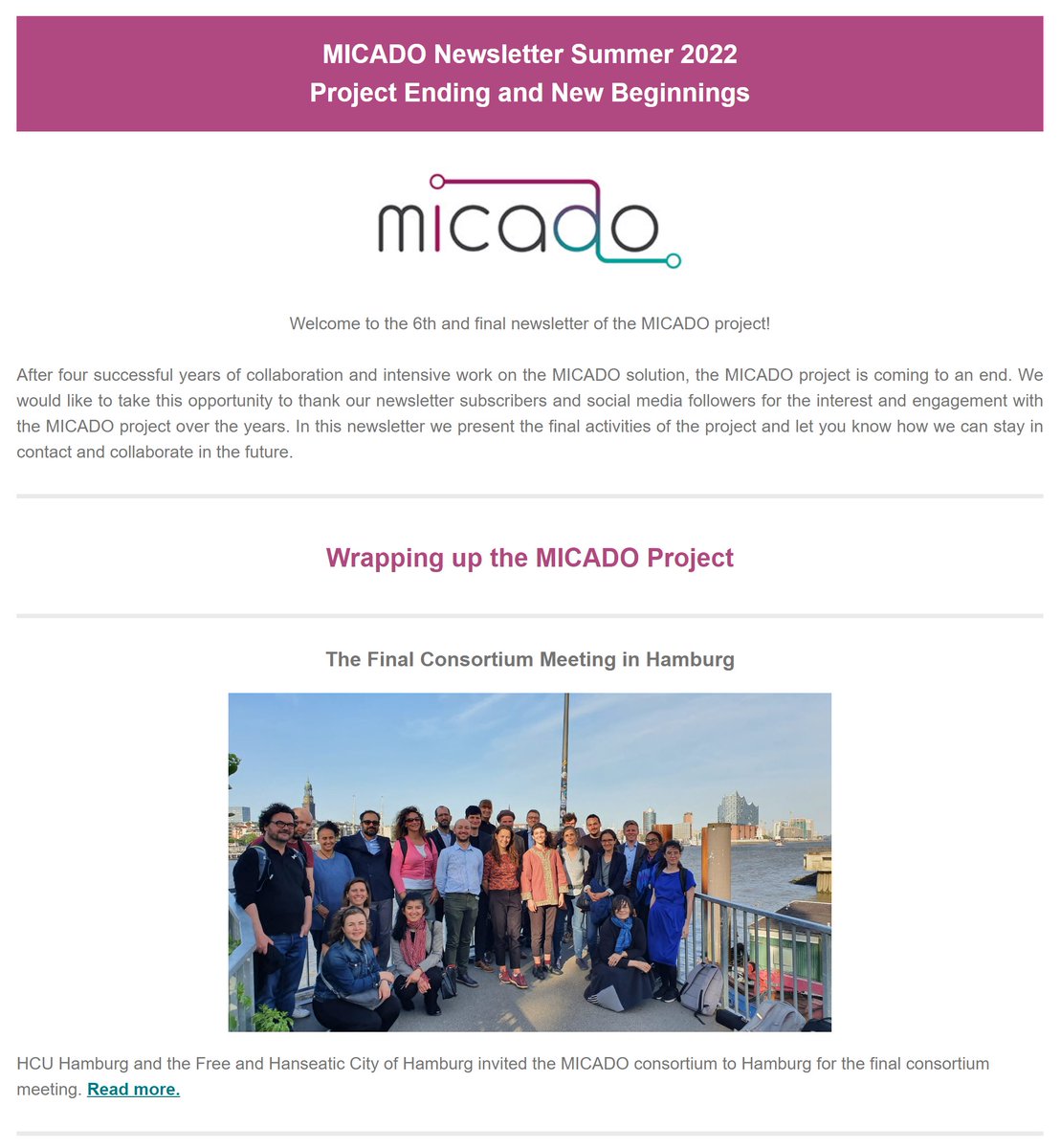 📢Our final newsletter is out: featuring events in Hamburg and Brussels, videos and information on how to keep in touch. 
In the meatime, we wish you all a great summer break and thank you for your continued interest in <a href="/H2020Micado/">MICADO H2020</a>! 

📰mailchi.mp/5cfd327c781b/4…