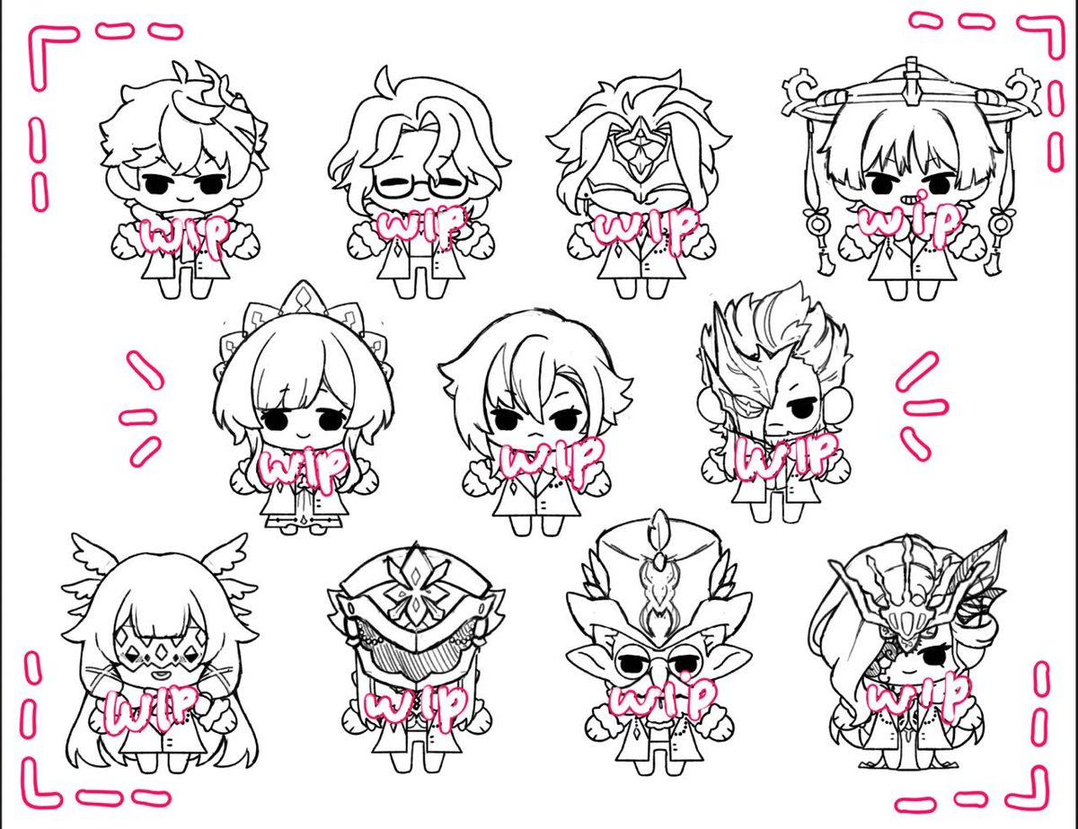 Fatooei gang (ugly sketches) completed!! Now time to color them~~ 