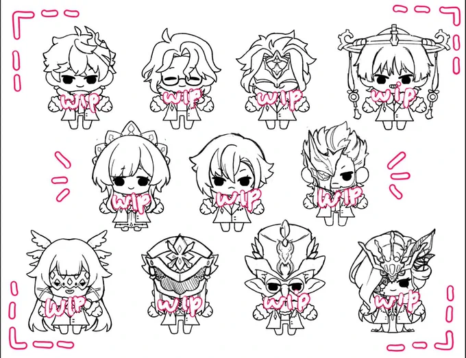Fatooei gang (ugly sketches) completed!! Now time to color them~~ 