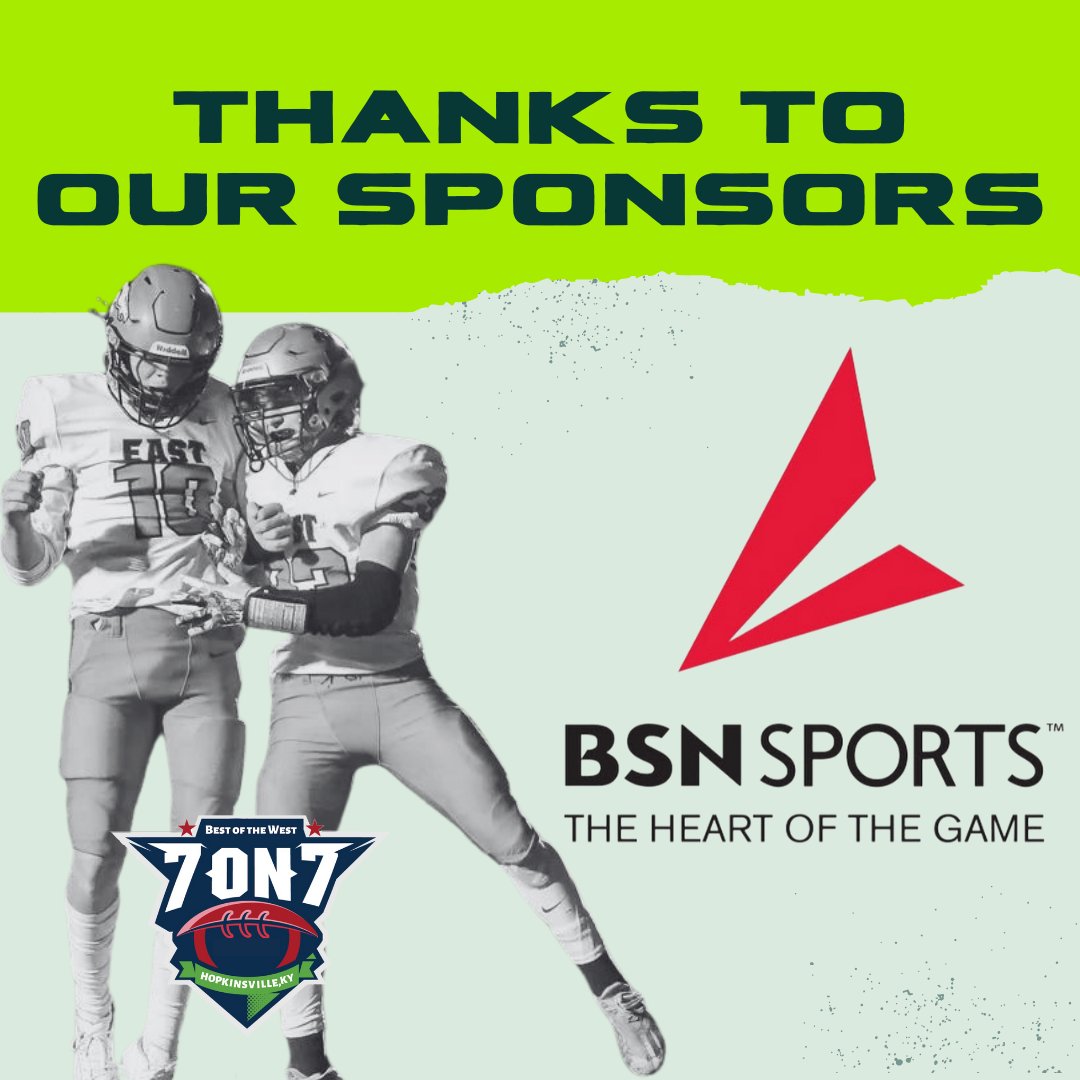 Best of the West 7-on-7 (@botw7on7) on Twitter photo We want to give a HUGE shoutout to our last BOTW #7on7 sponsor, BSN Sports‼️ <a href="/BSNSPORTS_KY/">BSN SPORTS Kentucky</a> We want to give a HUGE shoutout to our last BOTW #7on7 sponsor, BSN Sports‼️ <a href="/BSNSPORTS_KY/">BSN SPORTS Kentucky</a>