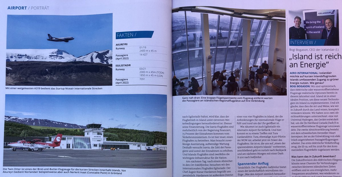 HofmannAviation's tweet photo. #JustPublished - In our latest Aero International edition, I had the pleasure to support it with news from Austria as well my six page feature about the regional airports in Iceland. Also #CEOinterviews with @Icelandair, @isavia, Niceair and @facc_ag  

@ACI_EUROPE @IATA https://t.co/teXS6CU3FL