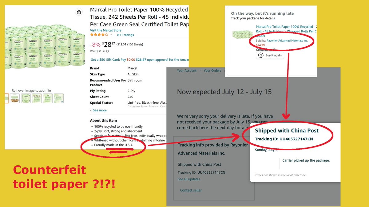 WQLE910's tweet image. So now I gotta worry about counterfeit toilet paper?  As if worldwide plague, collapse of the rule of law, and (*gestures_broadly*) everything else wasn't enough??  @marcalsoundview @amazon @Counterfeit_Rpt @forestandpaper #marcalpaper #dontsqueezethecharmin