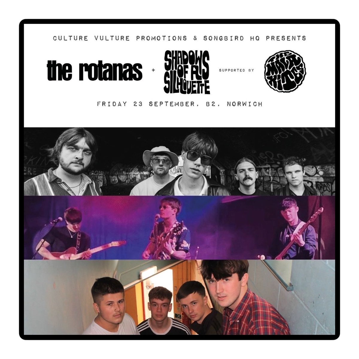 TMalakites's tweet photo. NORWICH • We’ll be heading to  the @b2venuenorwich on the 23rd of September to support our fellow welsh brothers 🏴󠁧󠁢󠁷󠁬󠁳󠁿 @therotanas alongside @shadowsofasilhouette .

#themalakites #therotanas #norwich #norwichmusic #b2norwich #indie #indiemusic #rocknroll #cardiff #cardiffmusic https://t.co/41NDSh4wAJ
