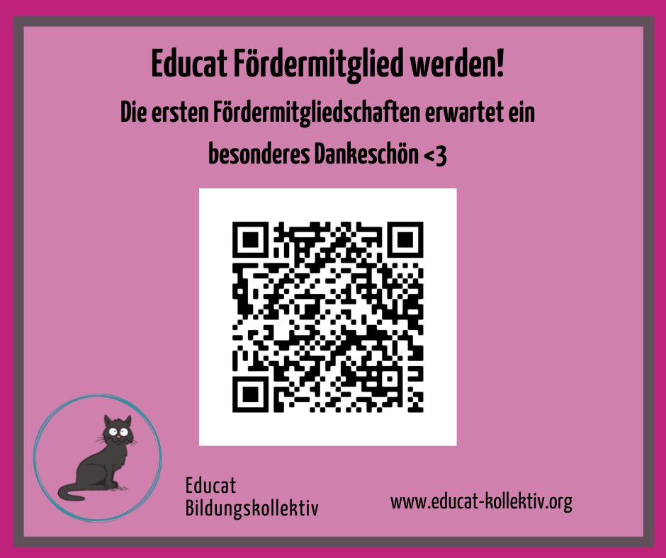 Du findest die #Bildungsarbeit die wir als Kollektiv machen wichtig? Werde als Fördermitglied Teil der Tatzenbande und unterstütze uns! Wir benötigen regelmäßige Spenden für unsere Arbeit als Bildungskollektiv: educat-kollektiv.org/werde-als-foer…