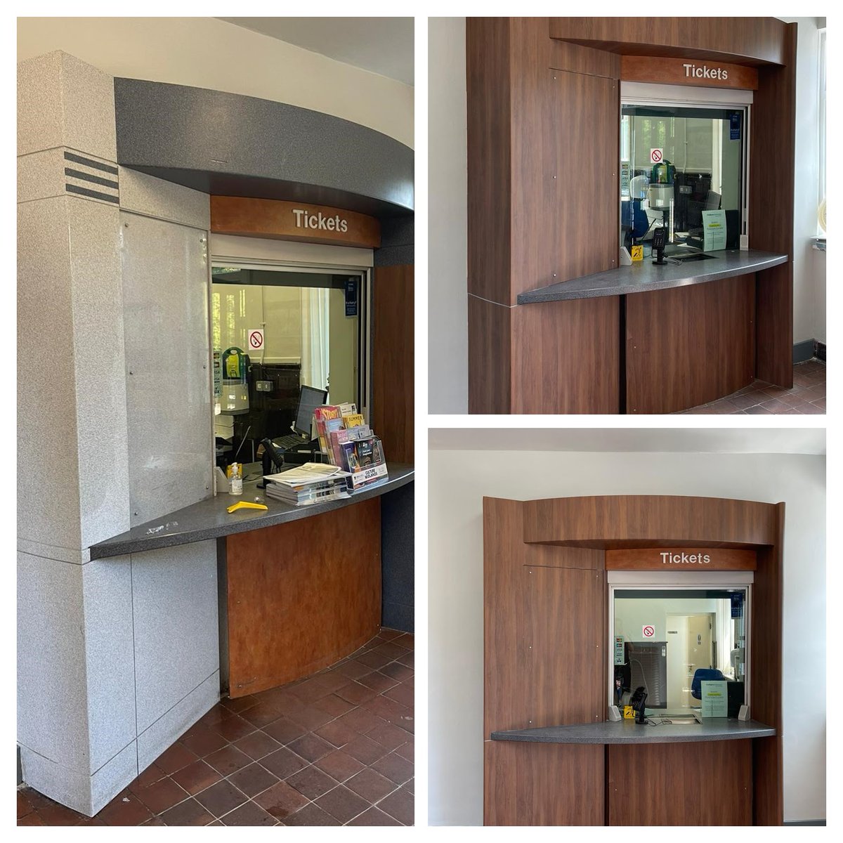 We have wrapped this ticket office at a train station with a decorative architectural film, an ideal way to finish many environments on site with very little or no down time. #train #trainstations #interiordesign #graphicdesign #wrapping #interior #film #architectural