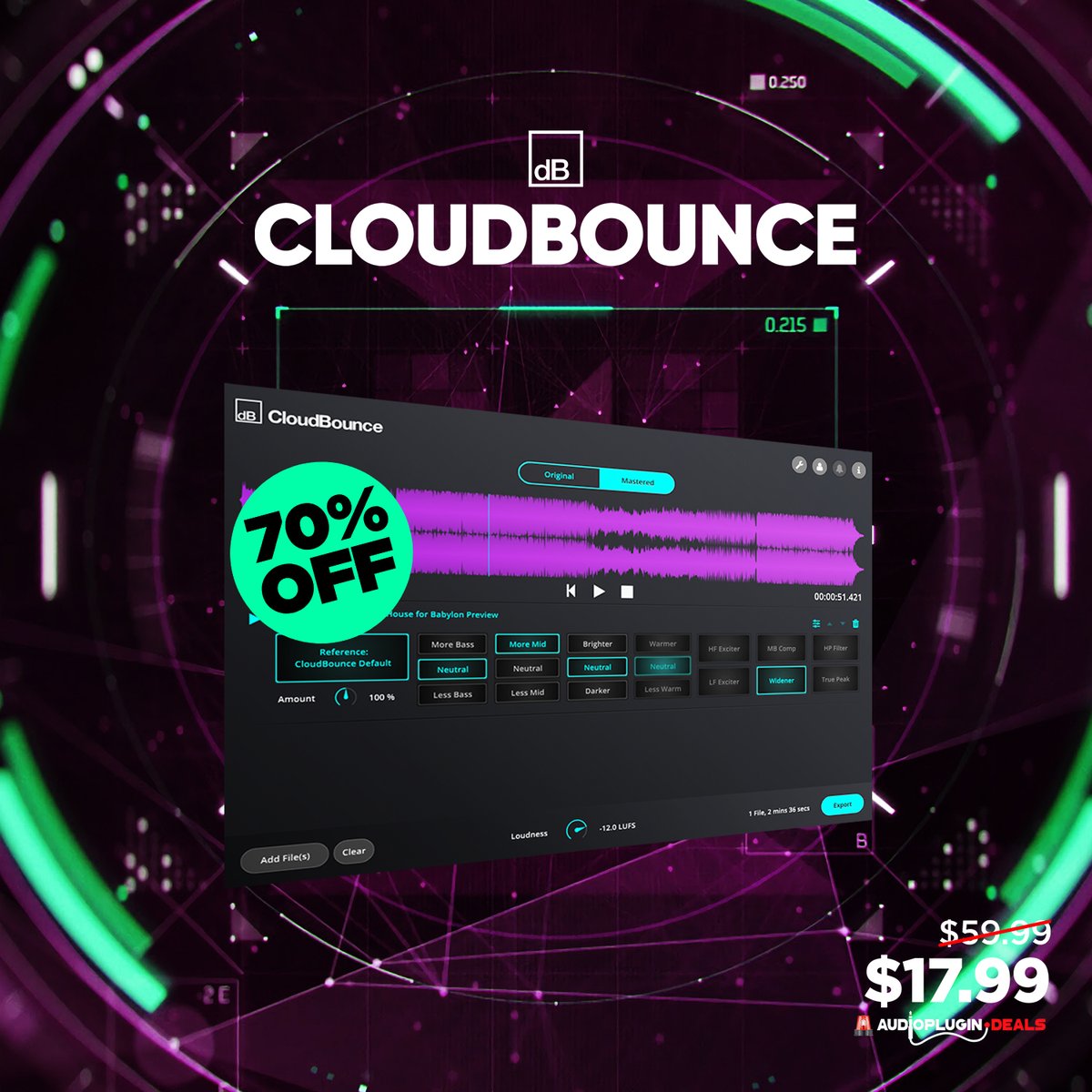 SampleSReview's tweet photo. 70% Off CloudBounce Mini- Lifetime Subscription!
Here🔥👉https://t.co/xaPSyVU03V
🔥Lightning Fast Music Mastering on your Desktop!
#musicproduction #producerlife #musicproducer #audio #producer #musicproducers #deals #cloudbounce #Sales #musician #recordingstudio #deal https://t.co/fu9tww6yyE