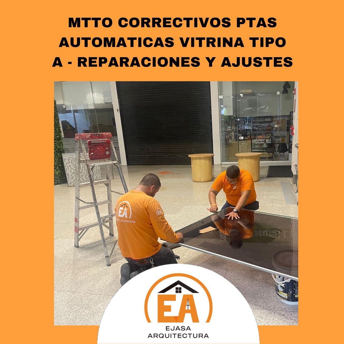 ejasa_arq's tweet photo. MTTO CORRECTIVOS PTAS AUTOMATICAS VITRINA TIPO A - REPARACIONES Y AJUSTES
EN SISTEMA SPIDER - C. C. MALL PLAZA BUENAVISTA
-
#ventanería #construcción #arquitectura #barranquilla #divisiones #mantenimientodeventana #colombia #vidriocamara
#cartagena #bogota #mantenimiento https://t.co/lsge7X5fiw