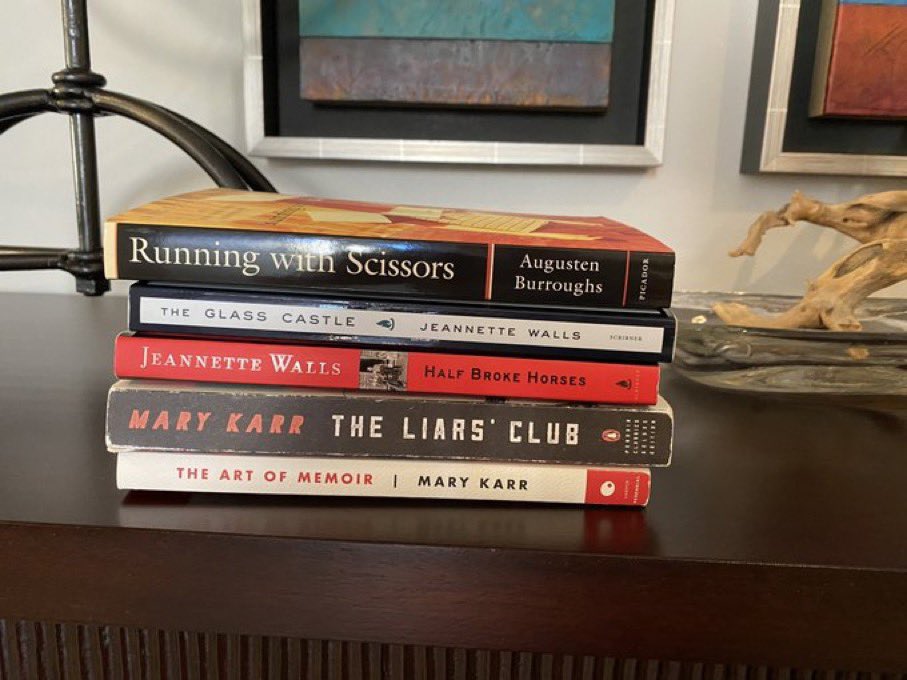 Just a few of the authors and memoirs that inspired me to tackle mine. 
If you read-to-write, whose story inspired you? 

#runningwithscissors #theglasscastle #halfbrokehorses #theliarsclub #theartofmemoir @JeannetteEWalls @augusten @marykarrlit  #memoir #inspiration #BookTwitter