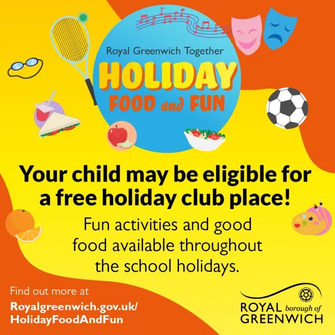 This summer #Greenwich #Libraries and leisure centres are participating in ‘Holiday Food and Fun’ thanks to @Royal_Greenwich, @GCDAUK & @GLL_UK! For free holiday meals click here: bit.ly/3bWI1sS & for holiday camps click here: bit.ly/3bWYa1u 📚 🍎