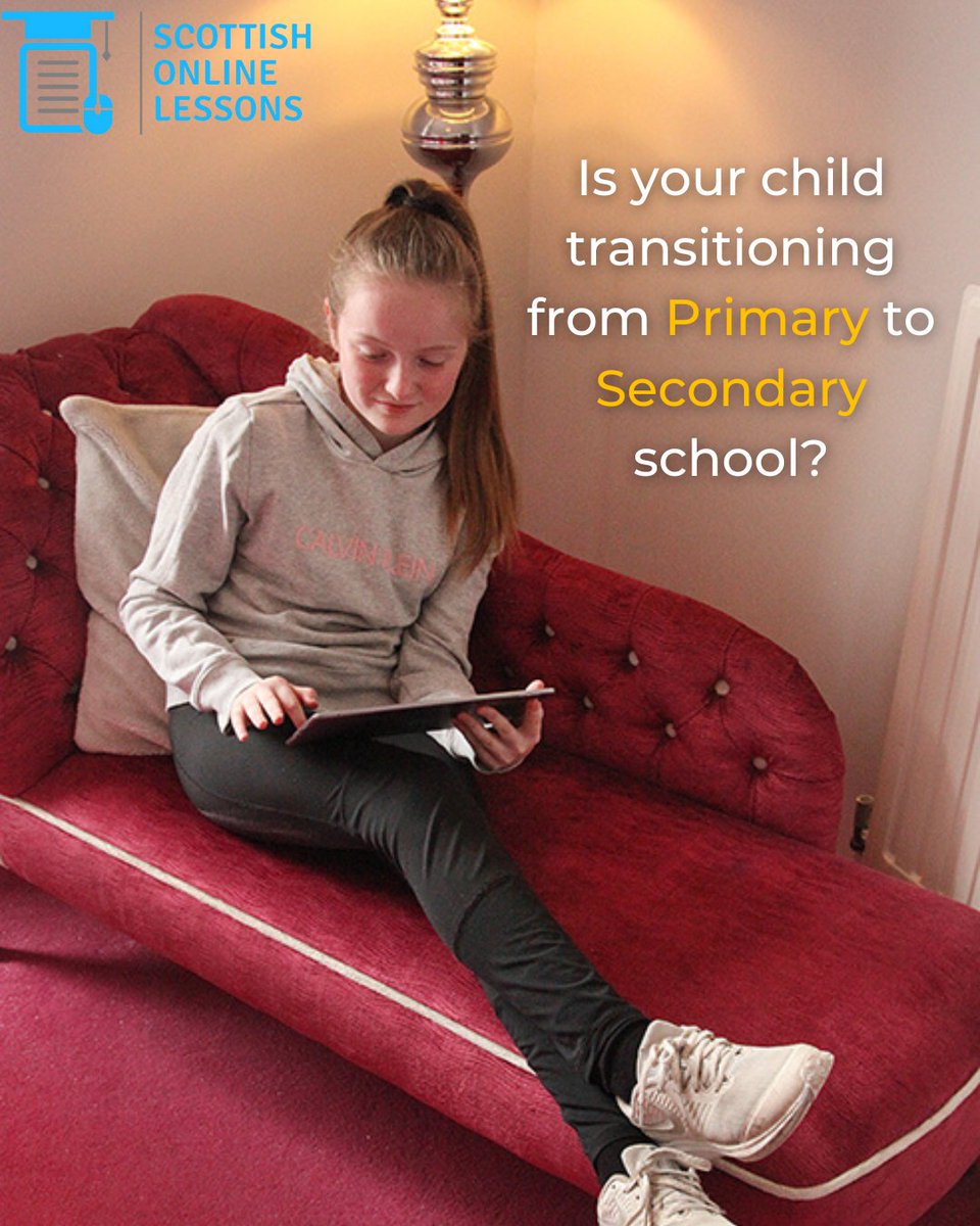 Help your child transition from primary to secondary school with Scottish Online Lessons. 

From Day 1 at secondary school, students have access to 9 S1/S2 level subjects. 

Give them a head start by signing up now! portal.scottishonlinelessons.com/plans/signup/