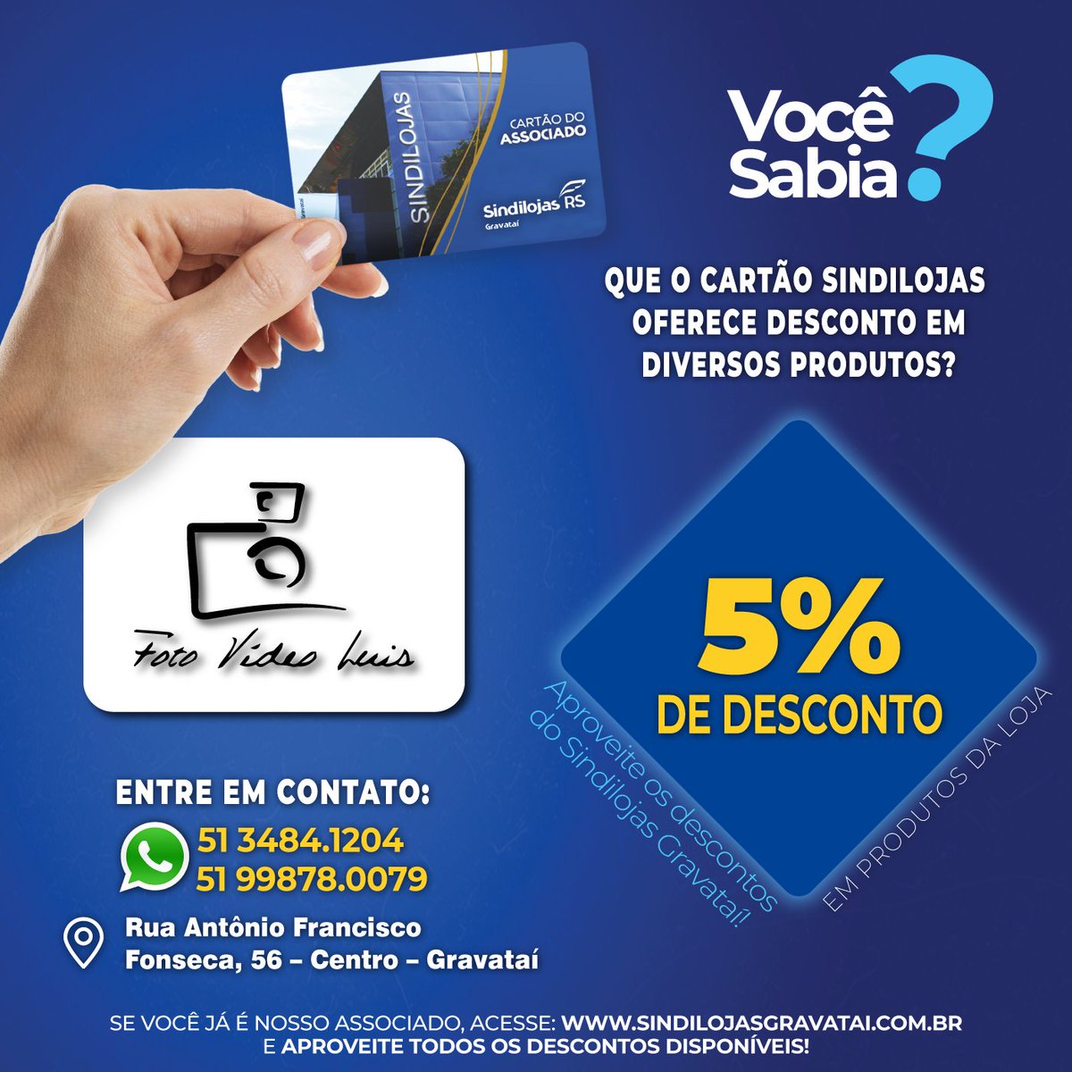 sindilojas's tweet photo. 👉 Com o cartão Sindilojas você tem até 5% DE DESCONTO nos produtos da FOTO VIDEO LUIS.

Entre em contato pelo fone:
☎️ 51 3484.1204
📱 51 99878.0079

Venha nos visitar: 
 📌 Rua Antônio Francisco Fonseca, 56 – Centro – Gravataí

👉 @fotovideoluis 👈 https://t.co/vfIi764Yxg