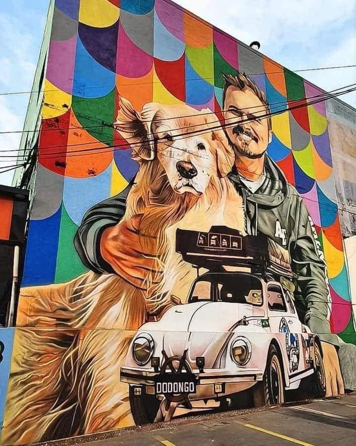 lichtmaier5's tweet photo. Mural en homenaje a Jesse Koz y si perro Shurastey recorrieron 85.000 kms desde Brasil a Estados Unidos y murieron en un accidente de tránsito . #Brasil #perritos #DogsofTwittter 🐶💔 https://t.co/xWxjslldwf