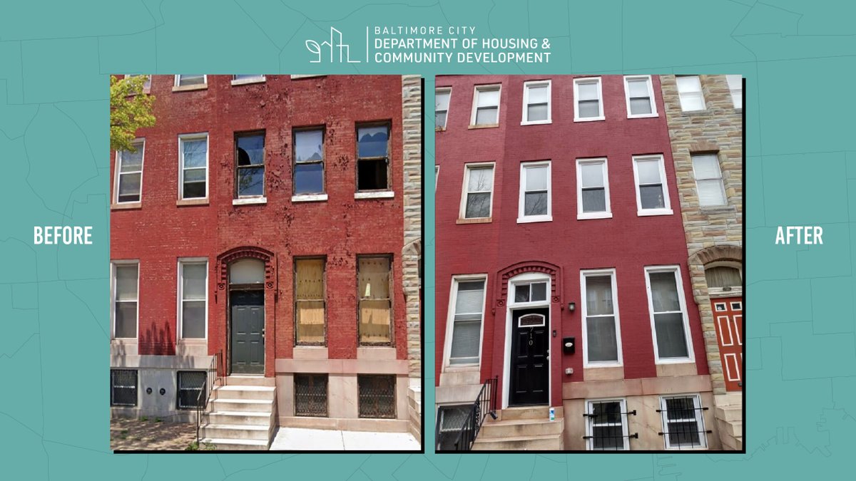 bmoredhcd's tweet photo. Another blighted property moved back into productive use! Just look at this freshly rehabbed home in Upton! The City of Baltimore is committed to eliminating blight. #BeforeAndAfter #BlightRemoval #FightBlight https://t.co/63aXKdGx4V