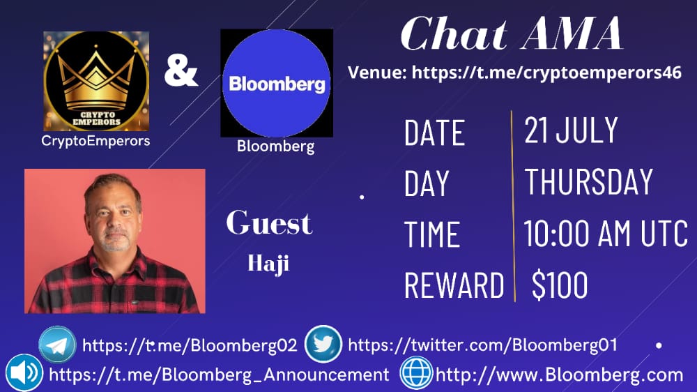 crypto_emperors's tweet photo. CRYPTO EMPERORS  AMA Series With 
@Bloomberg01

￼Prize: $100 USDT
￼Date: 21 July 2022  10 AM UTC
￼ Venue:
        https://t.co/nRmA44cIfi
￼ Rules:  

￼. Follow 
@crypto_emperors
×
@Bloomberg01
￼ Like, Retweet &amp; Comment Your Questions Tag 3 friends. https://t.co/mQw1qVNF6n