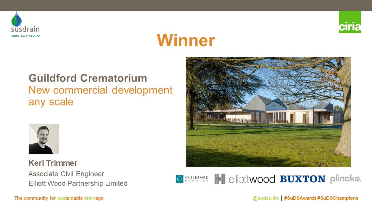 'New commercial development any scale' award goes to Guildford Crematorium project - congratulations to <a href="/ElliottWood_/">Elliott Wood</a>