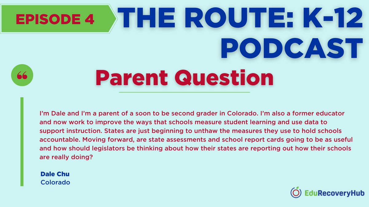 StudentSuccess's tweet photo. On Episode 4 of the Route K-12 podcast, @NCSLeducation Senior Legislative Director @austindreid answers a #parentquestion from CO resident @Dale_Chu. https://t.co/YA2ACC55wH https://t.co/qTNL8VdB2l