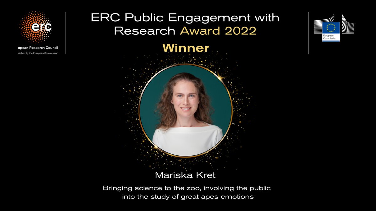 🏆 Congrats to Mariska Kret <a href="/UniLeiden/">Universiteit Leiden</a>! Winner of the #ERCengage award in the Involve (#CitizenScience) category, for the 1st interactive set-up in a 🇳🇱 zoo aiming to study great apes' emotions. 

 Discover her work 👉bit.ly/RECOGNIZEYOURS…

#EUfunded #FrontierResearch #ESOF2022