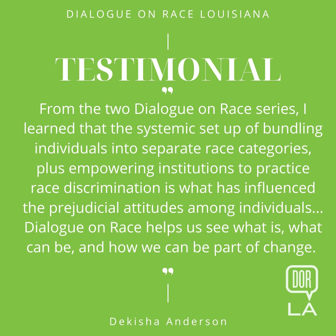 This is a quote from a recent participant, Dekisha Anderson on her experience of the Dialogue on Race Original and Advanced series. Please check out our website for more information on upcoming series if this inspires you to take one! We have upcoming series starting August 5th!