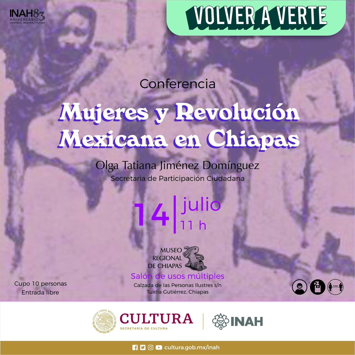 Hoy es la conferencia “Mujeres y Revolución Mexicana en Chiapas”  con Olga Tatiana Jiménez Domínguez, te esperamos.

Acompáñanos a las 11:00 horas 

Salón de usos múltiples 

No olvides llevar tu cubrebocas bocas.

cupo limitado.