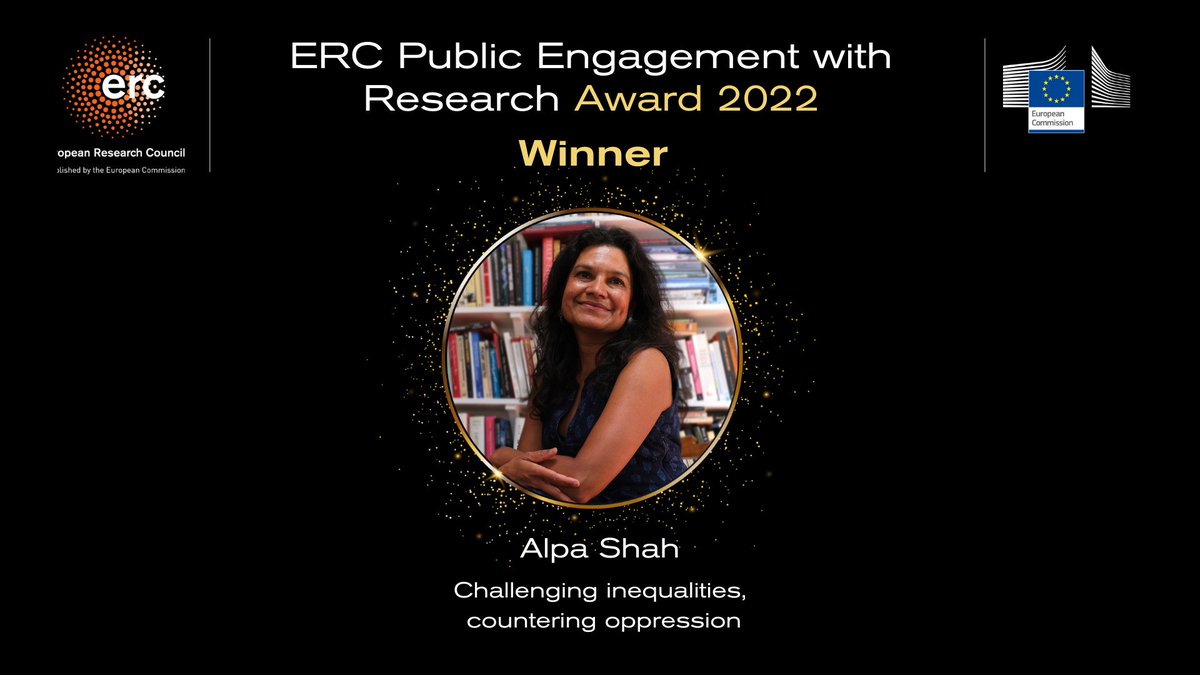 🏆 Alpa Shah <a href="/LSEAnthropology/">LSE Anthropology</a> has just won the 2022 #ERCengage award in the Influence on Media and Policy category!

Her work revealed &amp; publicised that existing oppression and inequality can became entrenched during economic,growth. 

Learn all about it 👉🏽bit.ly/ERCCOUNTEROPPR…