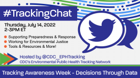 NMDOH's tweet photo. Join the @CDC_EPHTracking Twitter chat TODAY at 12 p.m. MST. You can use #TrackingChat to ask questions and engage in conversations with Tracking staff, funded state/local health departments, and partners. #DecisionsThroughData #NMEPHT https://t.co/CDZwjiO8X7