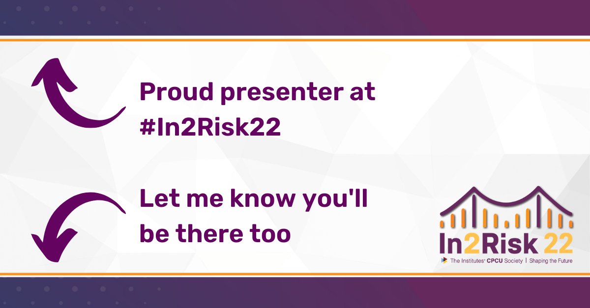 Excited to be presenting this Nov. 10–12 in San Francisco at the <a href="/cpcusociety/">The Institutes CPCU Society</a> #In2Risk22 conference. Our presentation will cover Speak Up and Be Heard: Presentation Skills for Leaders. <a href="/HeatherGJB/">Heather Blevins CPCU, M.Ed.</a>, <a href="/KochesMP/">Sharon Koches</a>, Patrick Wraight and I will be there. In2Risk.org