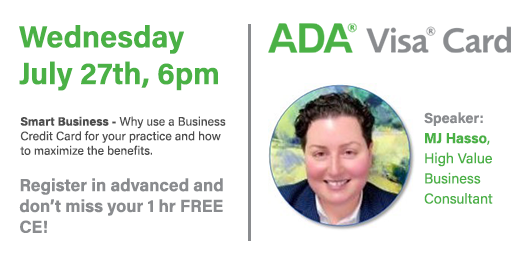 FREE 1hr CE. 
Description:  
• Understand the advantages of using a business credit card for your practice
• Learn how to accurately compare business card offers
• Understand the ADA Business Credit Card offer
• Improve your practice’s bottom line
linktr.ee/ksdental.org