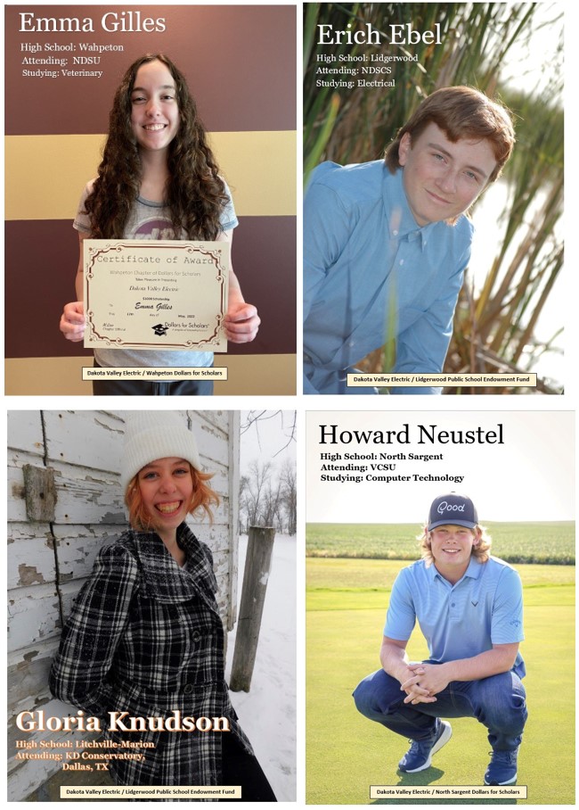 DakValElectric's tweet photo. Each year Dakota Valley Electric awards a $1,000 scholarship to each of the 15 high schools in our service territory through a qualified scholarship organization; pictures of our winners are attached. 
Congratulations to our 2022 winners, may your futures shine bright! https://t.co/6VTGo7Bh6W