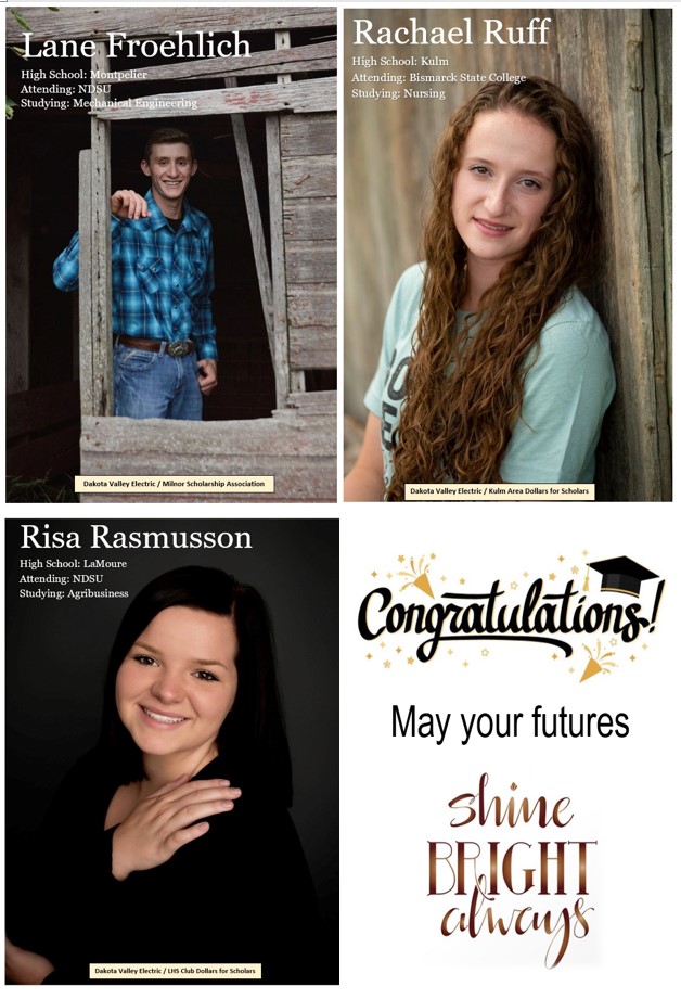 DakValElectric's tweet photo. Each year Dakota Valley Electric awards a $1,000 scholarship to each of the 15 high schools in our service territory through a qualified scholarship organization; pictures of our winners are attached. 
Congratulations to our 2022 winners, may your futures shine bright! https://t.co/6VTGo7Bh6W