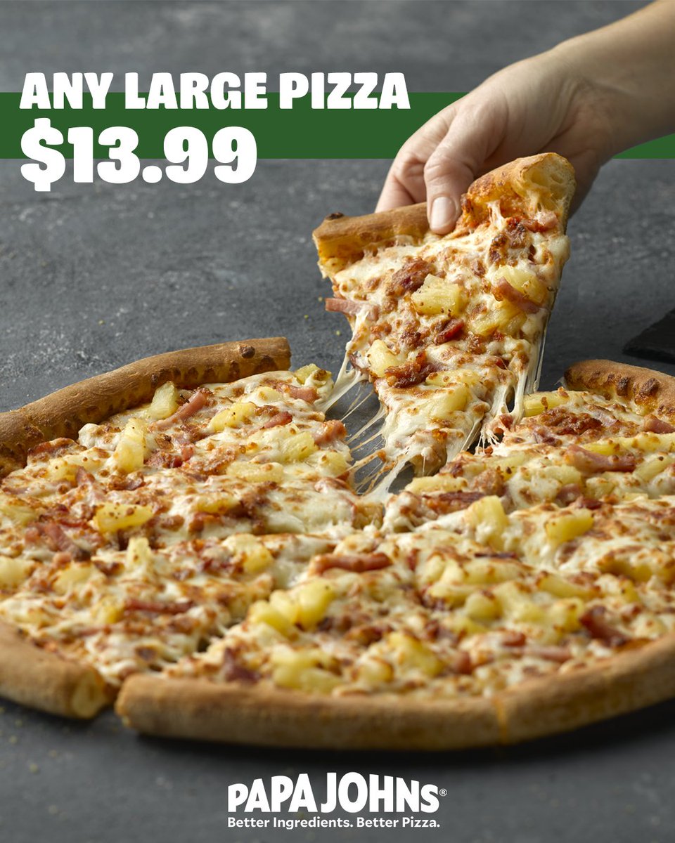 Tonight's Papa Johns Pizza Night! 

Enjoy a large specialty or create your own up to 5-topping pizza today for $13.99 with online promo code: ANYLARGE

#BetterIngredientsBetterPizza

#PapaJohnsofCentralOhio #PapaJohnsPizza #Pizza