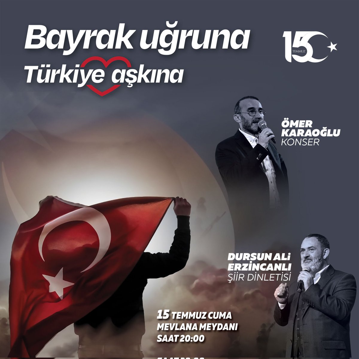 #15Temmuz Demokrasi ve Milli Birlik Günü dolayısıyla düzenlenecek olan anma etkinliklerine tüm halkımız davetlidir.

⏰ 20.00'da,
📍 Mevlana Meydanı'nda!