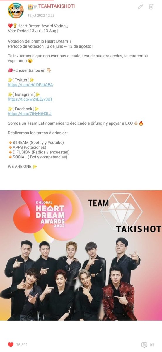 Hoy ganamos, gracias al apoyo de todos los team de CHOEADOL se logró🥳

Sigamos apoyando, todas juntas podemos lograrlo, nosotros somos un grupo pequeño que estamos apoyando y tratando de aportar más, creando más cuentas.

#EXO #엑소 <a href="/weareoneEXO/">EXO</a> <a href="/layzhang/">Lay Zhang</a> <a href="/B_hundred_Hyun/">Baekhyun_EXO</a>