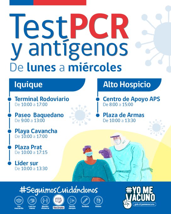 Saludtarapaca's tweet photo. 🔴@Saludtarapaca INFORMA PUNTOS DE VACUNACIÓN Y LUGARES DE TOMA DE PCR 
👇👇 https://t.co/A9k0yKLgv1