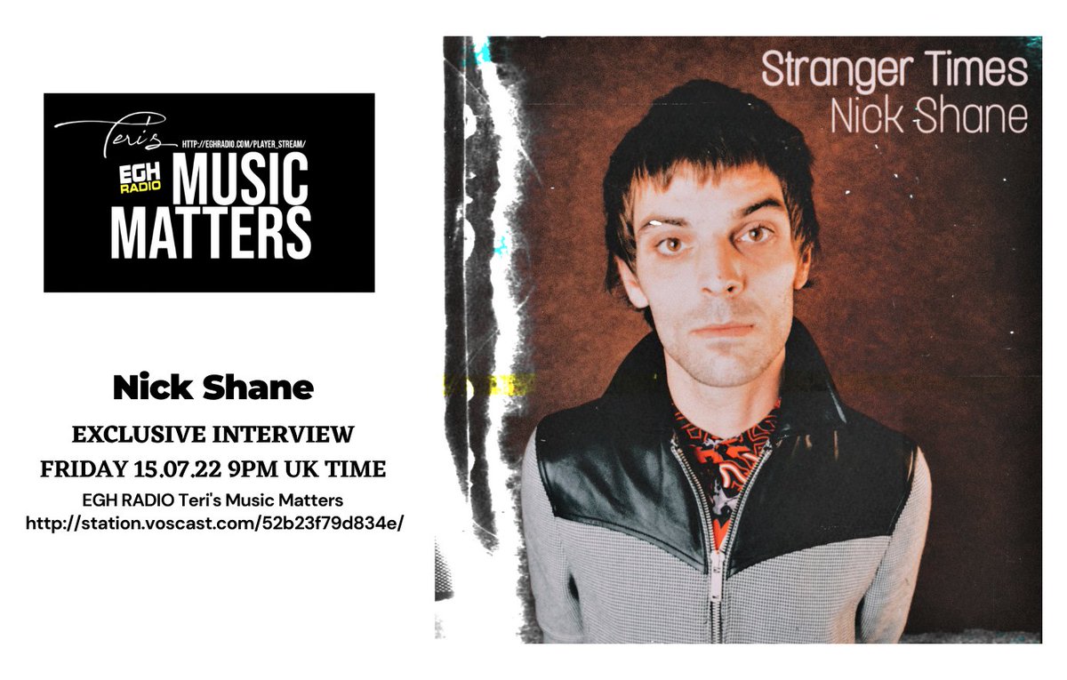 MusicMatters_T's tweet image. This Friday's #MusicMatters with Teri, we have the exclusive interview with @NickFromTheNSA to celebrate the release of his new single #StrangerTimes

#ListenHere @EGHRadio 9pm
🎧 station.voscast.com/52b23f79d834e/

More Info: facebook.com/MusicMattersWi…
#NewMusicAlert #NewRelease #interview