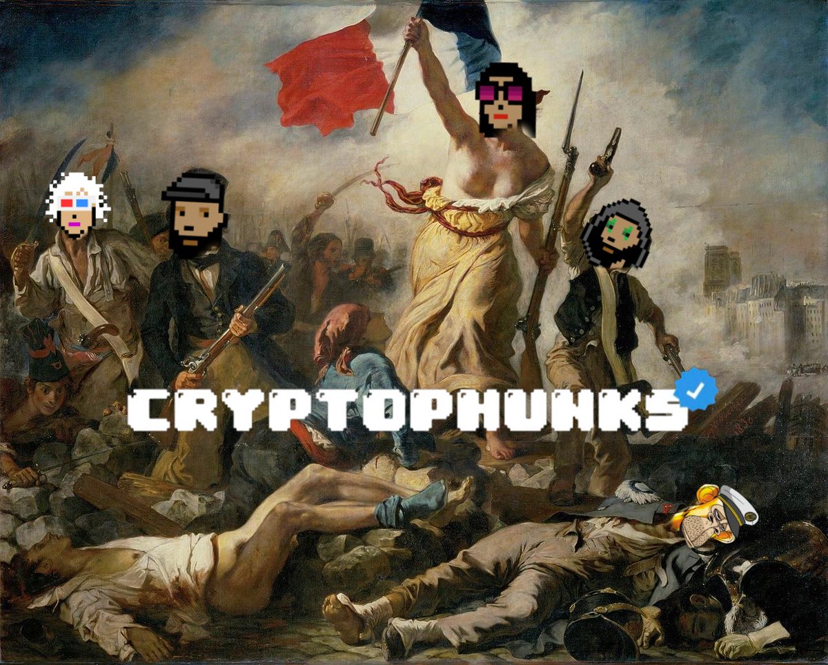 In honour of the #FrenchNationalDay today 🇫🇷 I memed 'Liberty Leading the People' from Eugene Delacroix painting to represent the current situation in #NFTs space with @yugalabs suing my fellow @CryptoPhunks @ryder_ripps and @Pauly0x in an act of cowardice and weakness ✊ @iape_