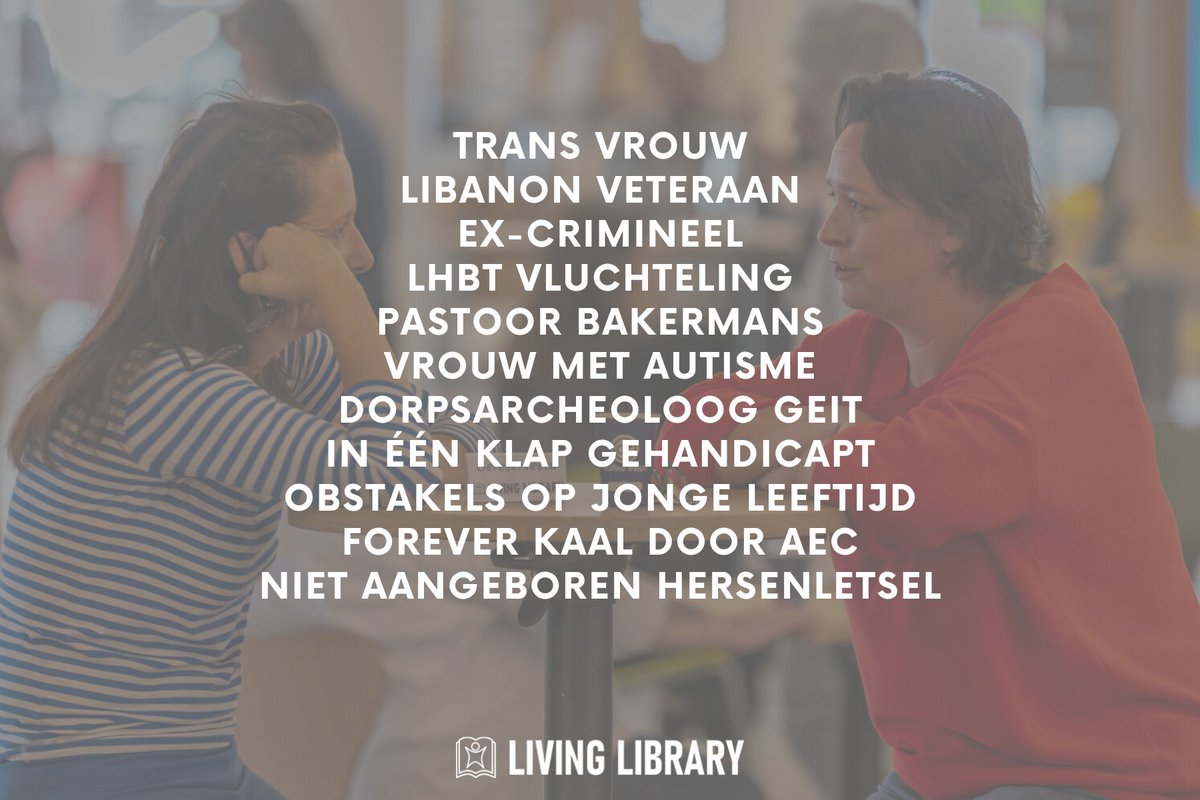 A.s. zaterdag vindt de laatste Living Library voor de zomervakantie plaats, in Son en Breugel! Hier zie je de beschikbare levende boeken. Kom langs voor een goed gesprek :D #SonenBreugel #Dommeldal #livinglibrary #diversiteit #inclusie #dialoog